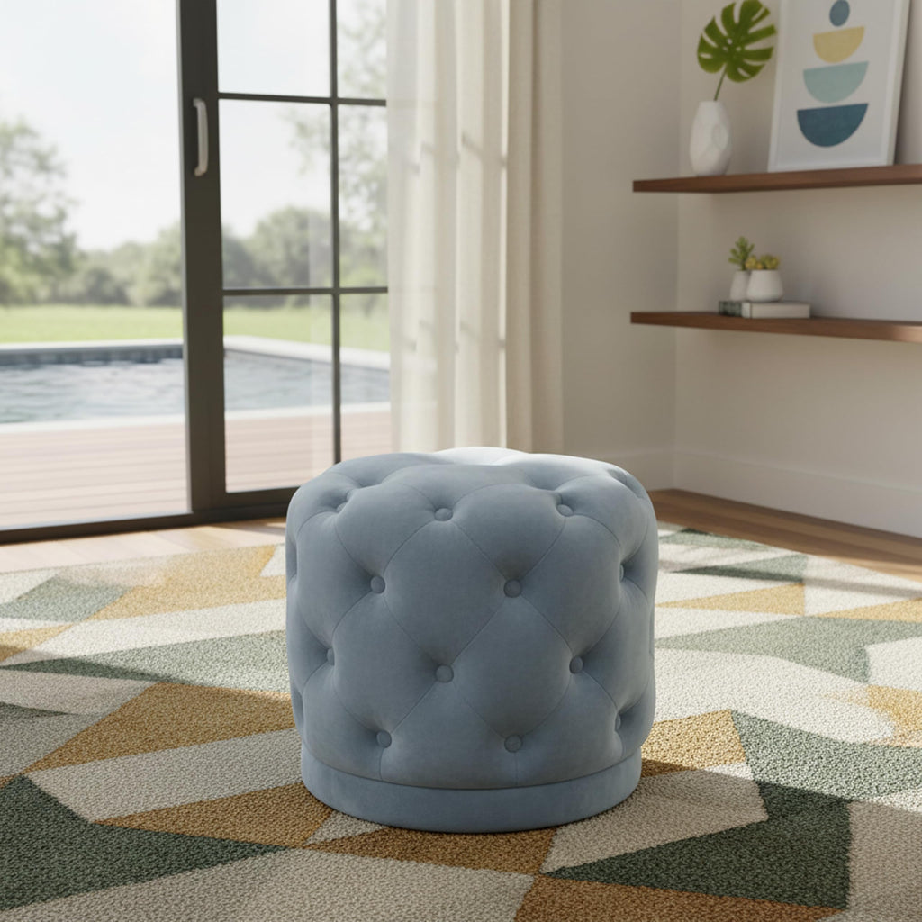 Harper Collection Modern | Contemporary Velvet Upholstered Ottoman/Stool with Deep Button Tufting, Solid Wood Frame