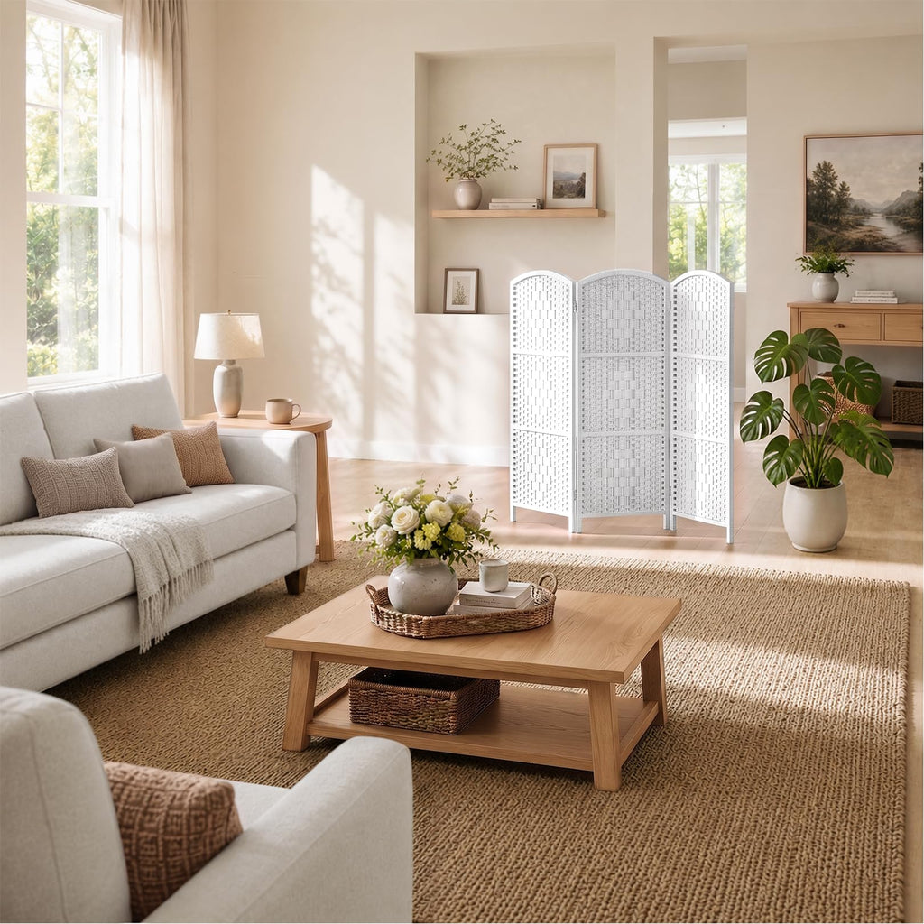 Room Divider, Short Folding Privacy Screen Panel, 3 Panel, White