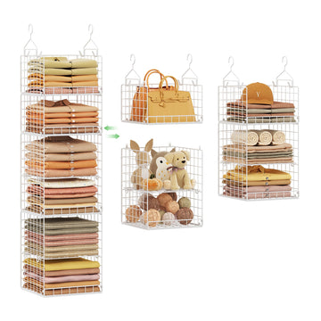4-in-1 Hanging Closet Organizers and Storage, 4 Hooks 2 Adjustable Dividers