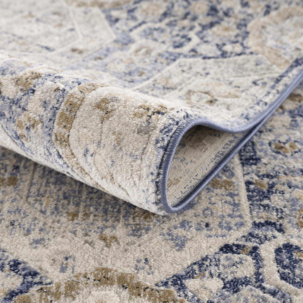 Kismet Boho Vintage Traditional Damask Area Rug - Farmhouse Traditional Floral Medallion Carpet - Beige, Blue, Gray