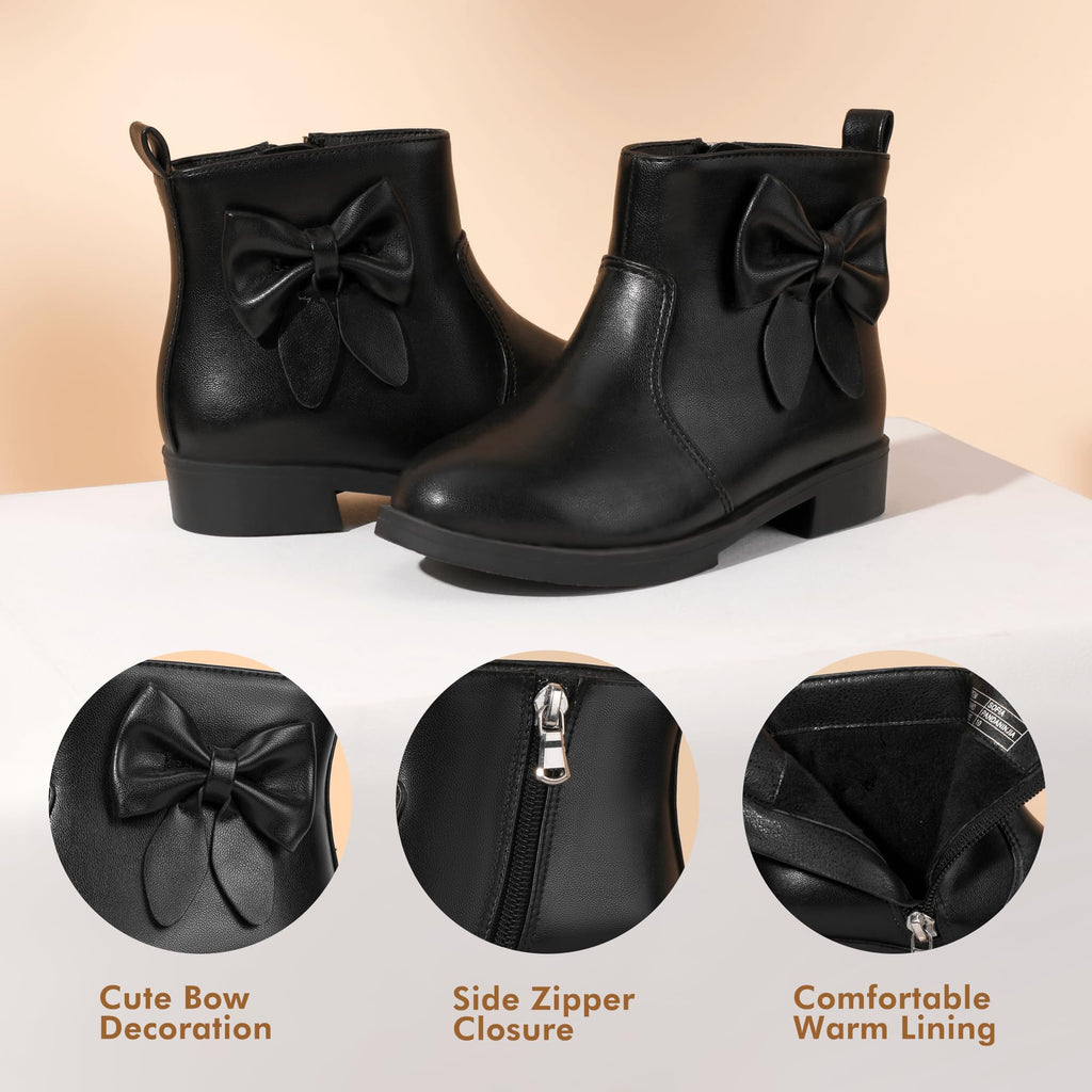 Girls Black Ankle Boots Bowknot Dress Booties Shoes
