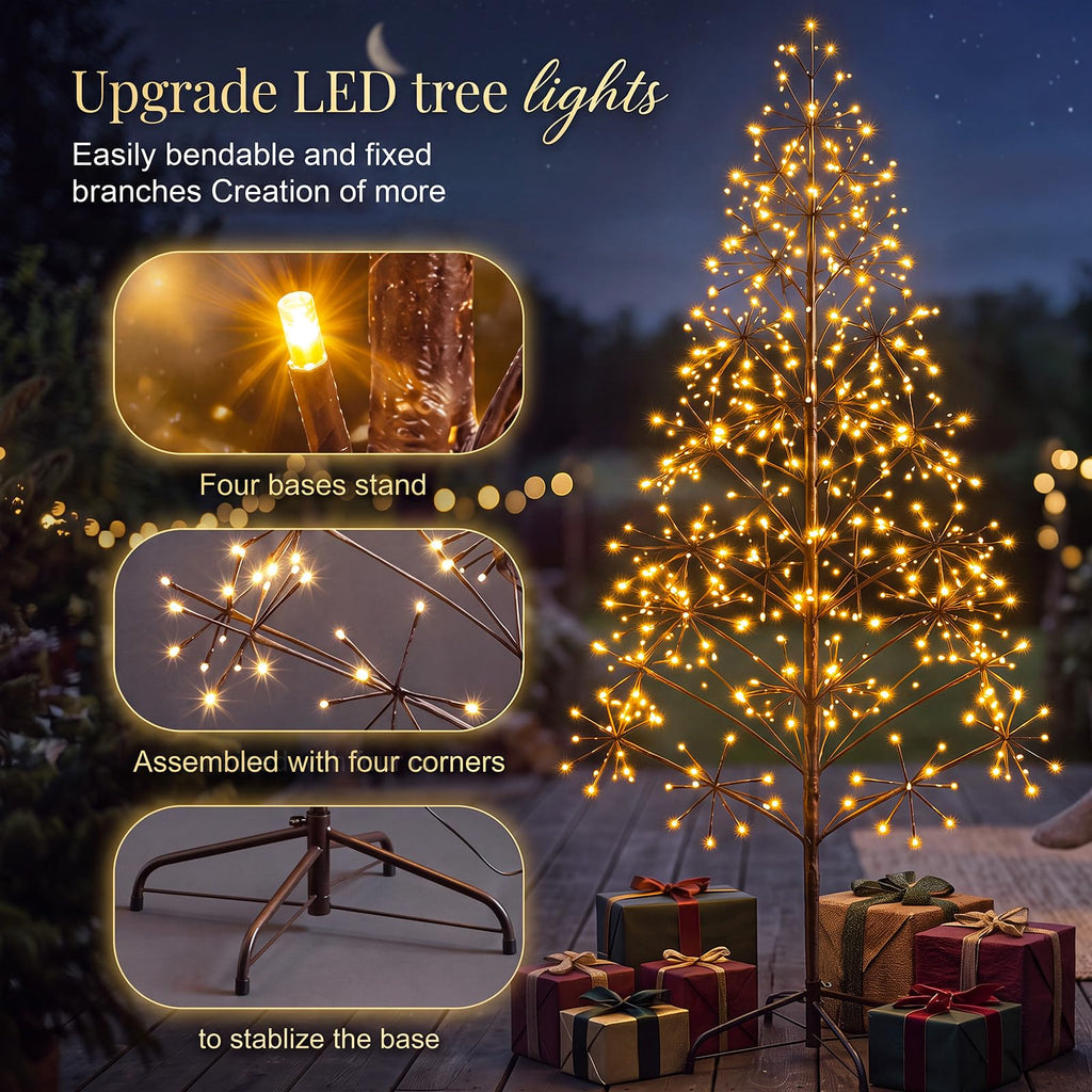 2 Pcs 6ft Christmas Lighted Birch Tree Brown Alpine Twig Trees