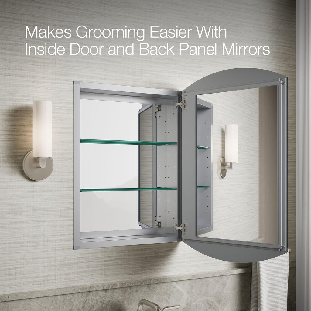 Archer 20" W 31" H Single-Door Bathroom Medicine Cabinet w Mirror | 3073-NA, Recessed or Surface Mount Bathroom Wall