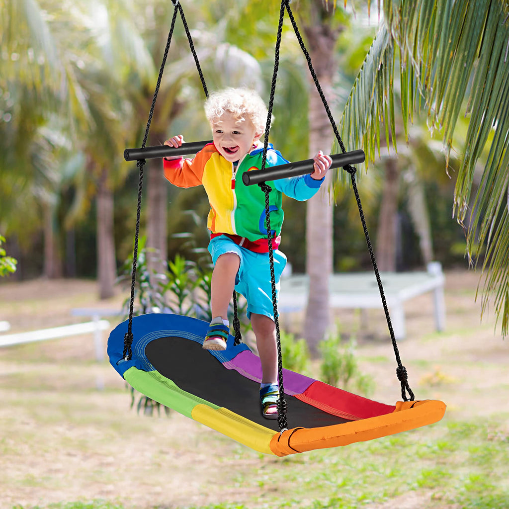 Surfing Tree Swing, Platform Swing with Soft Handles and Adjustable Height, Saucer Tree Swing with Stable Metal Frame