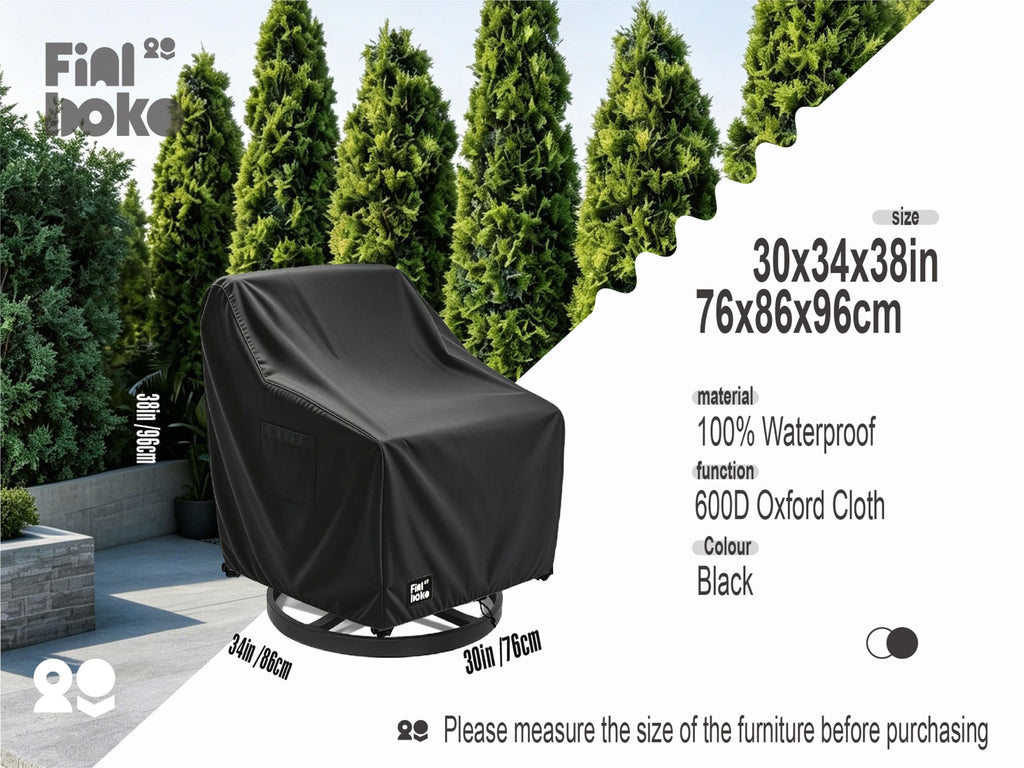 2 Pack, 30Wx34Dx38H inches Outdoor Chair Covers, 100% Waterproof Heavy Duty Outdoor Furniture Covers Waterproof, Black