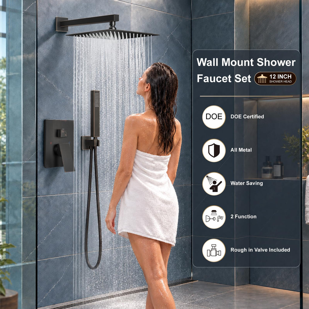 Shower Faucet Set with Handheld Sprayer, 12 Inch, Oil Rubbed Bronze