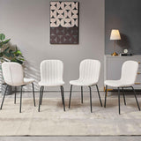 White Boucle Dining Chairs Set of 4, Modern Fabric Upholstered Kitchen and Dining Room Chairs with Metal Legs, Space-Saving Design