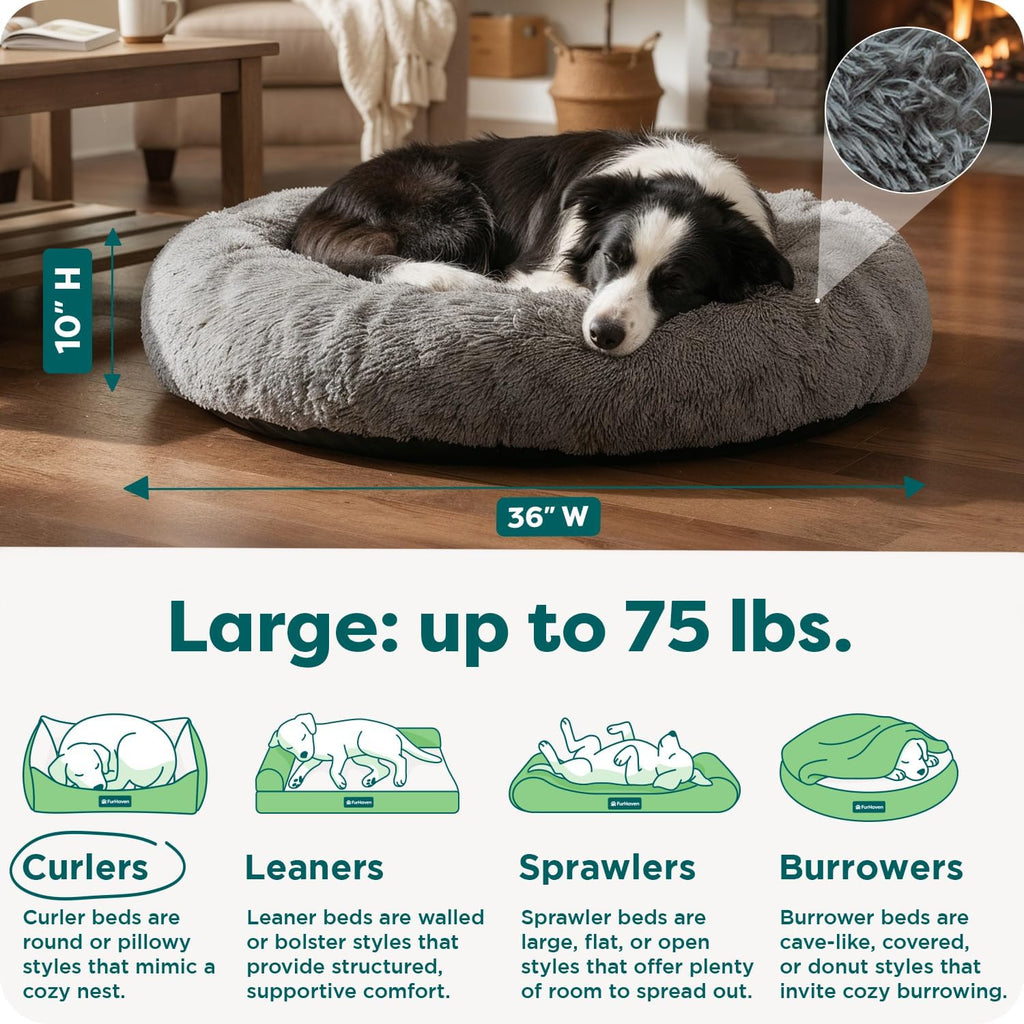 Round Calming Donut Dog Bed for Dogs, Refillable w/ Removable Washable Cover, For Dogs Up to 75 lbs
