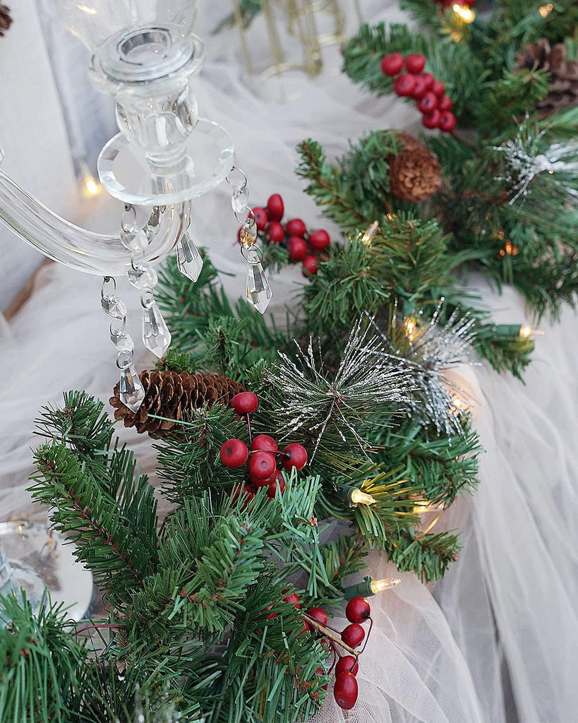 Pre-Lit Artificial Christmas Garland, 9 Feet, 50 Warm White Lights, Decorated with Pine Cones and Berry Clusters