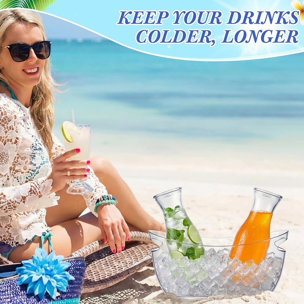 2 Sets Ice Buckets for Parties, 5.5 L Clear Acrylic Ice Bucket with 2 Glass Carafe and Scoops for Champagne Beer