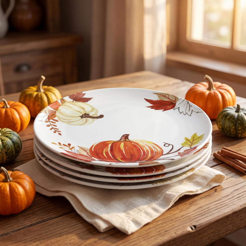 4-Piece Melamine Fall Dinner Plates Set‌ - ‌10 Inch‌ Pumpkin ‌Dishes