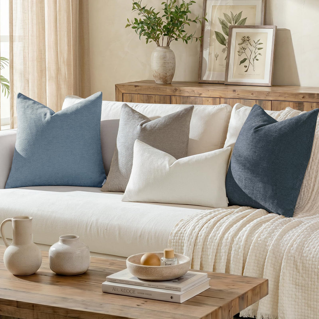 Pack of 2 Decorative Chenille Throw Pillow Covers with Twill Cushion Covers for Sofa Living Room Couch Bed 20x20 Inch