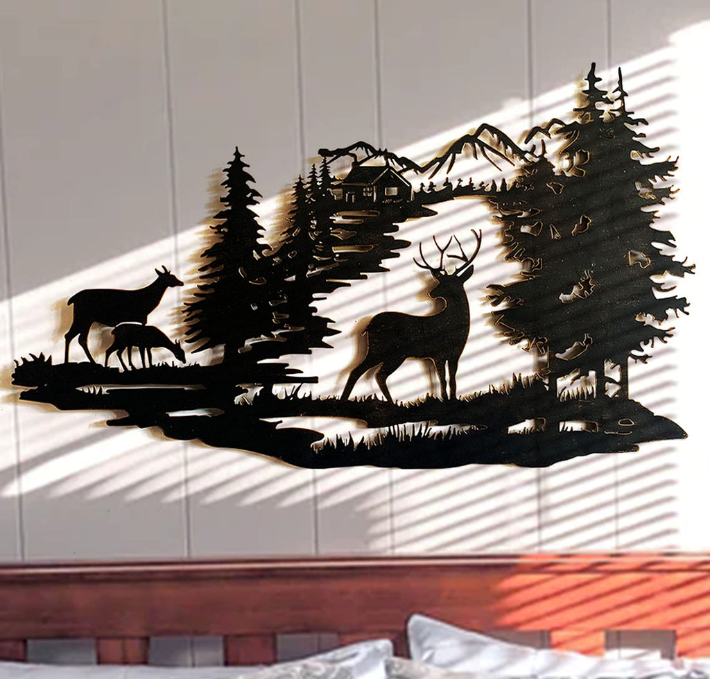 Cabin Decor Metal Deer Wall Art Rustic Wall Decor Hanging Living Room Bedroom Indoor Outdoor 22x13 Inches