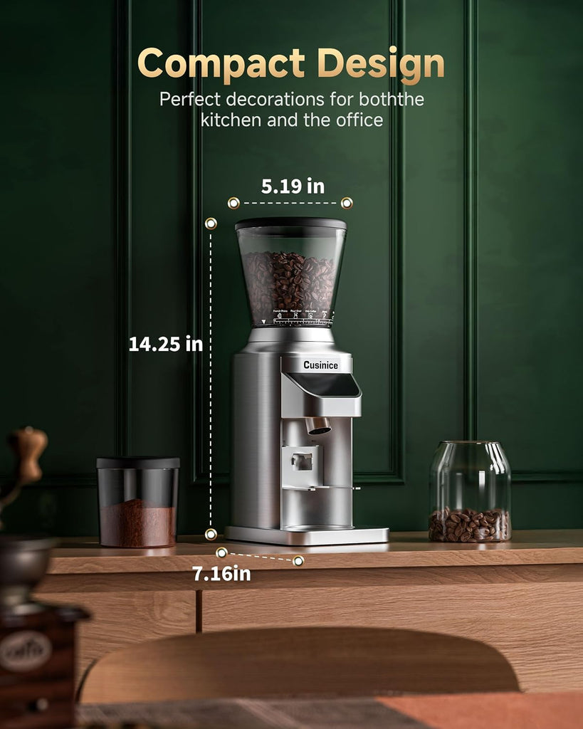 Conical Burr Coffee Grinder, Anti-Static, 0.1s Single/Double Shot Timer | 34 Grind Settings, Smart Memory, Custom