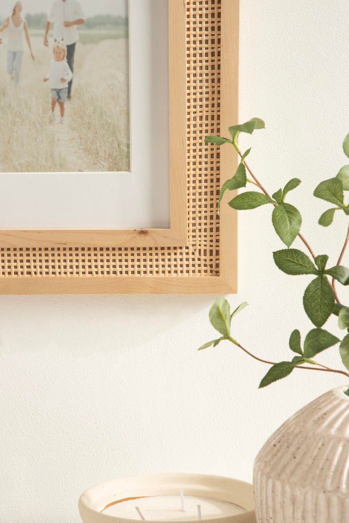 Corah Modern Faux Rattan Picture Frame Set of 2, 11 x 14 matted to 8 x 10, Natural, Boho Two-Piece Glass Photo Frame