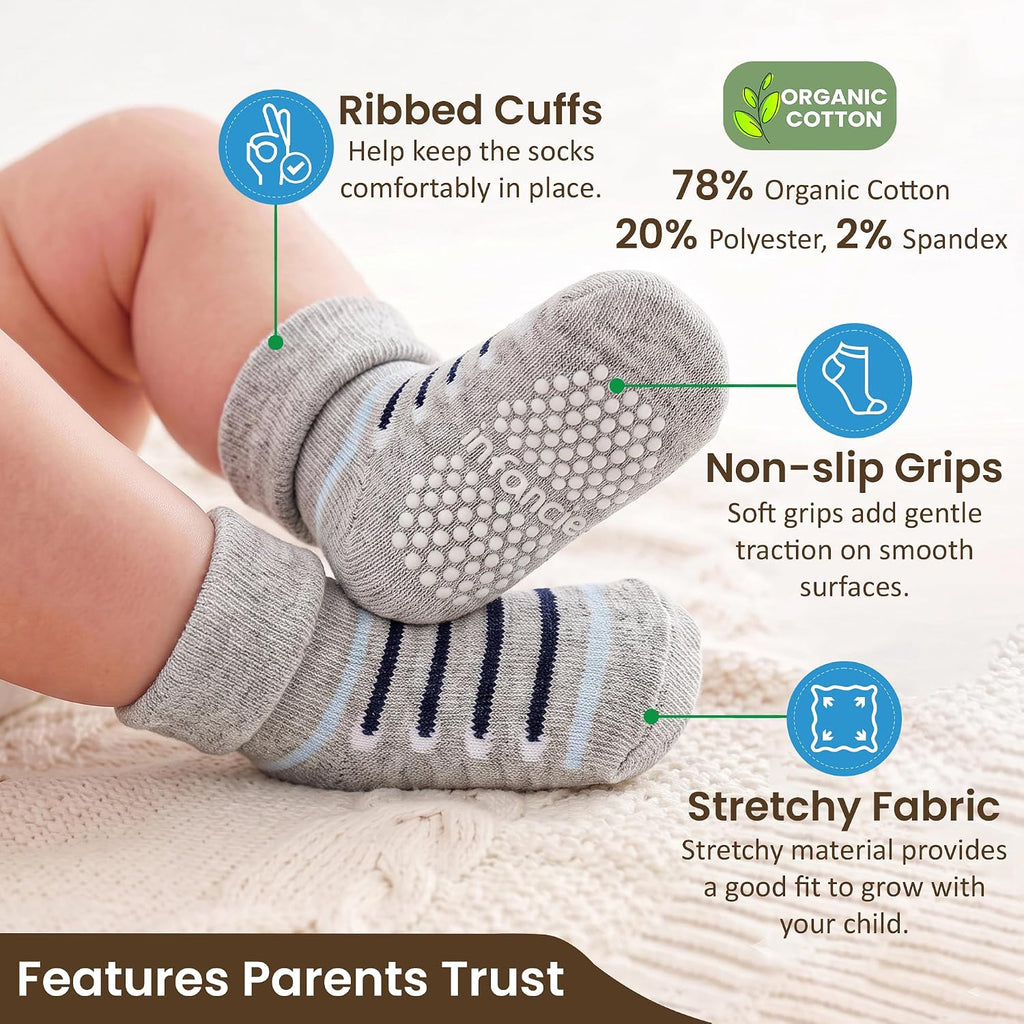 Organic Cotton Blend 12 Pairs infant sock with Grip Boy Non Slip