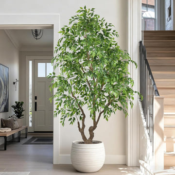 7ft Artificial Ficus Tree Indoor - Tall Faux Banyan Tree with 2294 Leaves & Realistic Trunk, 84" Large Fake Ficus