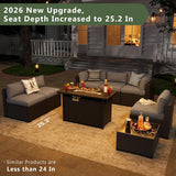 8 Piece Patio Furniture Set with 44” Fire Pit Table Wicker Rattan Patio Sectional Sofa Set Outdoor Seating