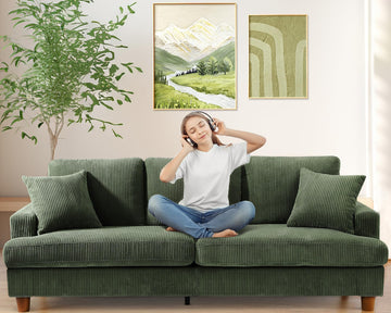 87in Corduroy Couch, 3 Seater Sofa, Sofas & Couches, Green Couch