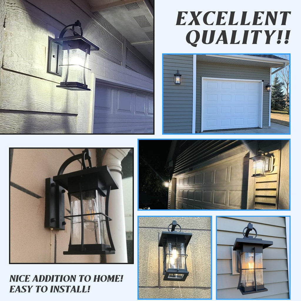 Outdoor Wall Sconces Light Fixtures Exterior Wall Lantern Outside House Lamps Waterproof Black Metal with Clear