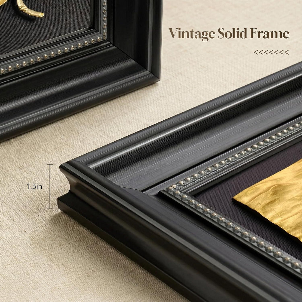 Vintage Framed Black and Gold 3D Wall Art - Set of 2