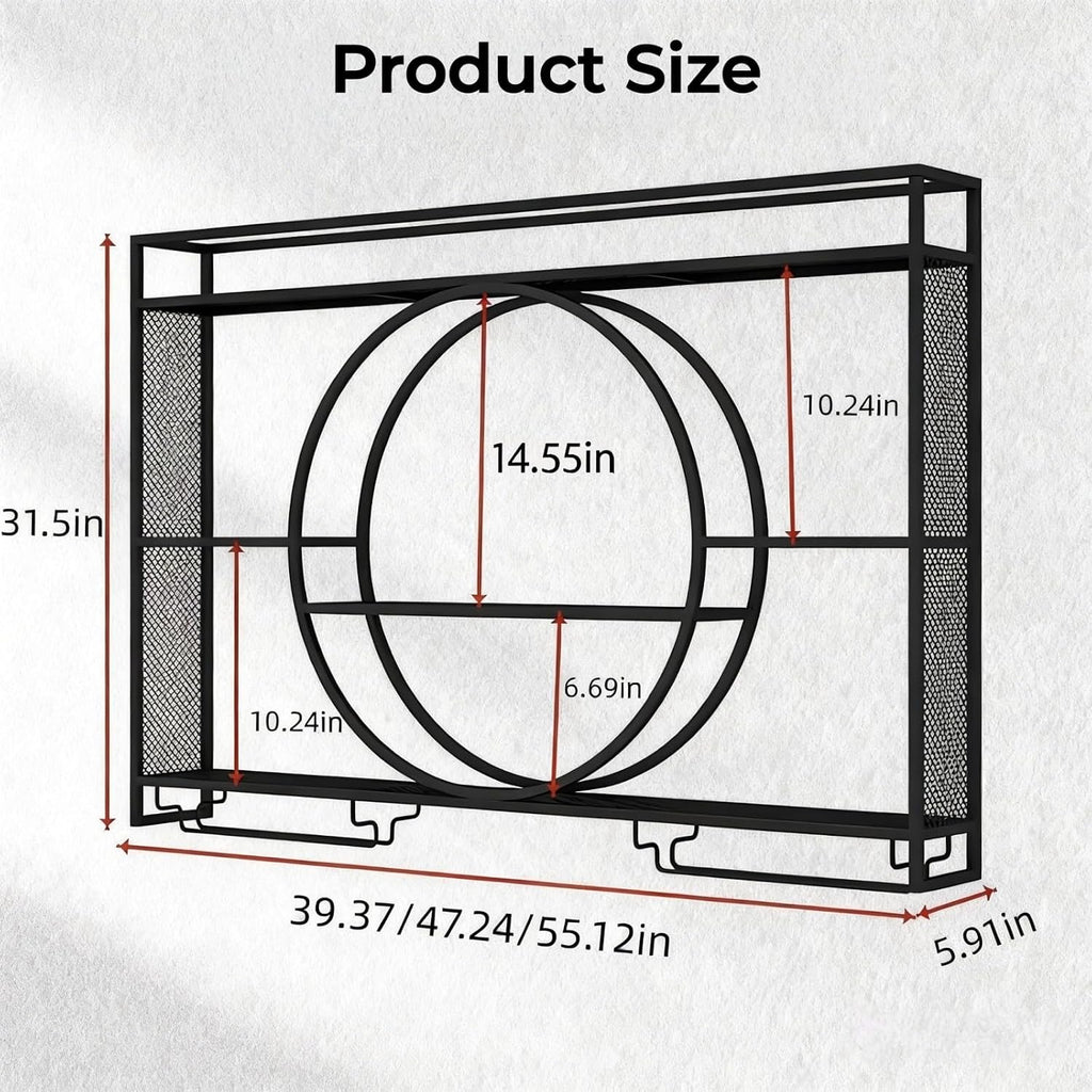 39 Inch Metal Wall Mounted Wine Rack, 3 Tier Bar Shelves with Glass Holder, Large Capacity Modern Liquor Shelves Bar