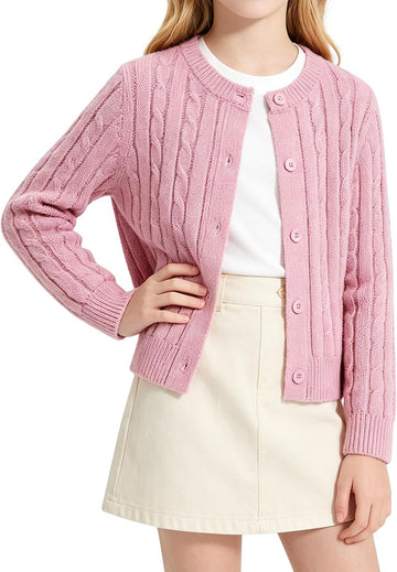 Girls School Uniforms Cardigan Sweater Button Long Sleeve Knit Tops for Girls