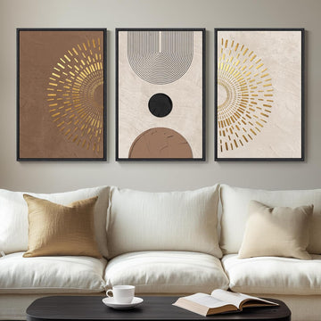 Framed Boho Neutral Abstract Wall Art, 3 Piece Canvas Prints Paintings Artwork for Walls, Large Minimalist Brown