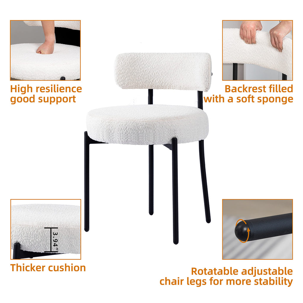 Boucle Set of 2, Upholstered Dining Room Chairs White