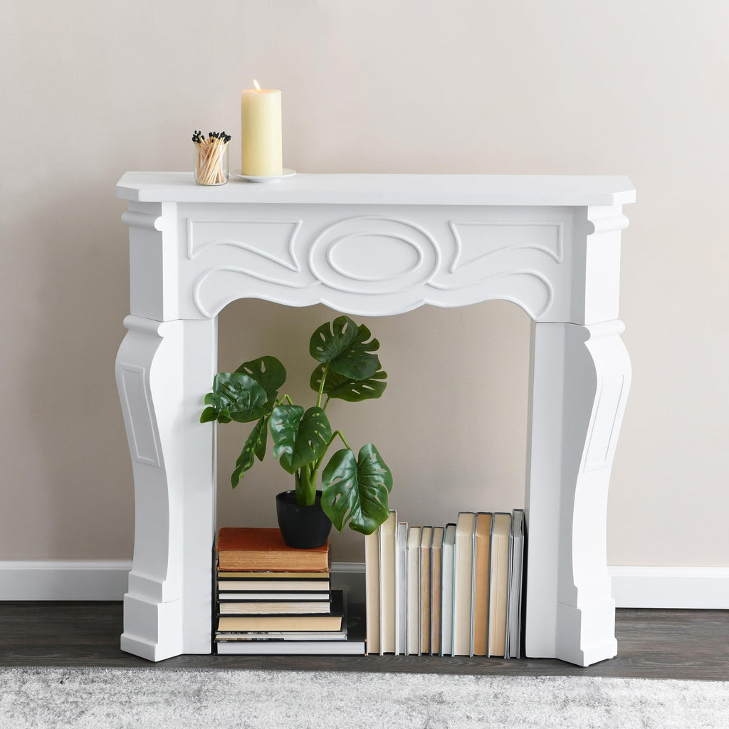 Small Victorian Decorative Fireplace Mantel, Flat Paintable White