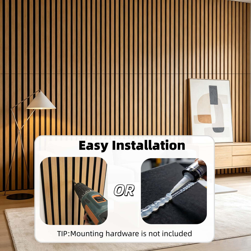 3D Wood Slat Acoustic Wall Panels, 4 Pack,Wall Decor,Warm Oak