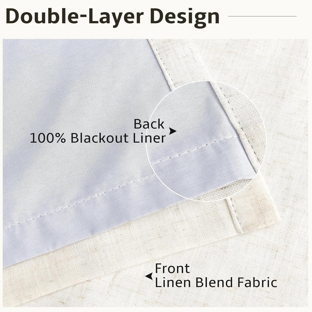 100% Blackout Linen Pinch Pleat Curtains 84 Inch Cream