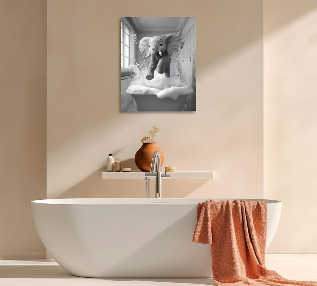 Funny Animal Bathroom Canvas Wall Art Black and White Animal Bathroom Picture Elephant Bathroom Poster Elephant