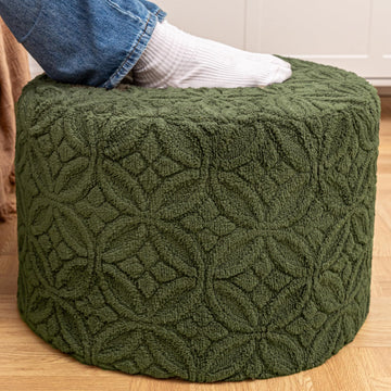 Functional Ottoman Pouf - Ergonomic Ottoman Foot Rest for Couch (Olive Green, 20x20x14 Inches, Round)