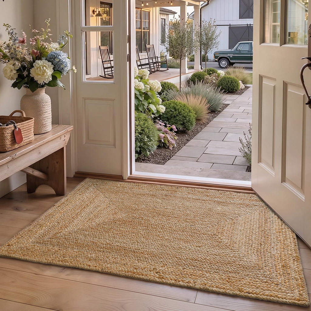 Jute Door Mat 32x48, Non Slip Doormat Indoor Entrance, Heather Tan