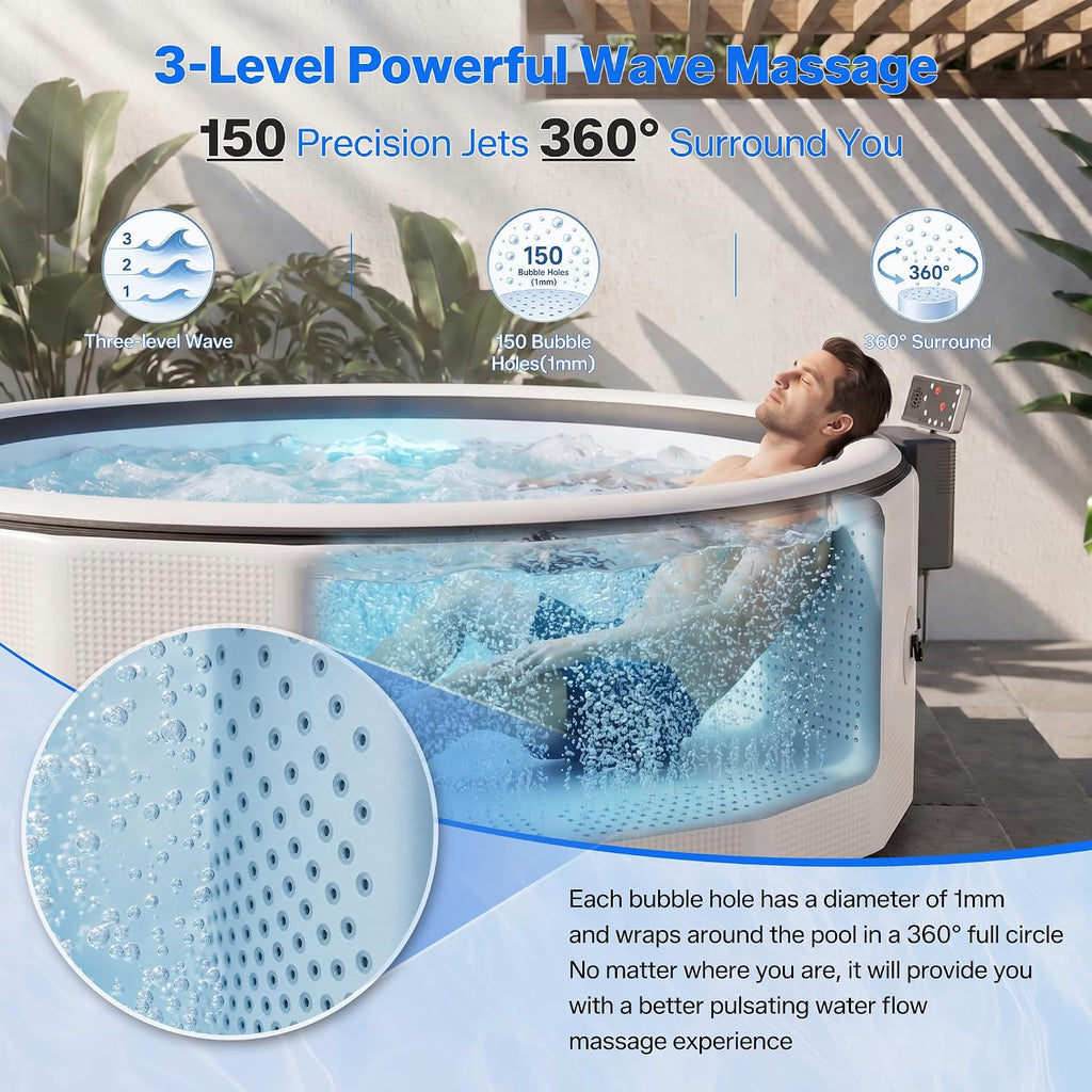 Inflatable Hot Tub 6 Person, Portable Massage Family Spa with App Control | 360° bubble massage spa ,No installation