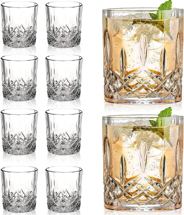 Crystal Whiskey Glasses Set of 8(Buy 6, get 2 Free), 11 OZ Old Fashioned Whiskey Glasses, Bourbon Cocktail Rocks