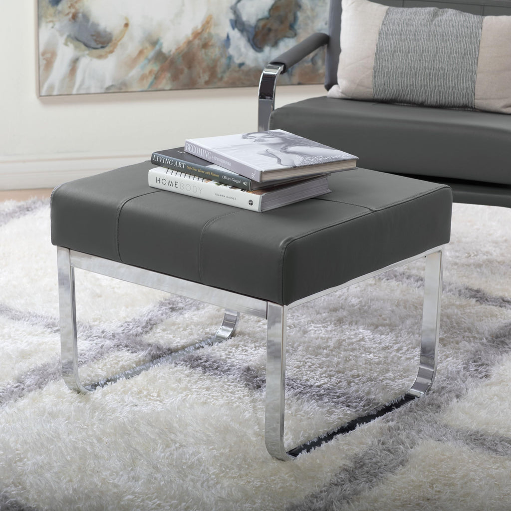 Allure Blended Leather Ottoman in Smoke Gray