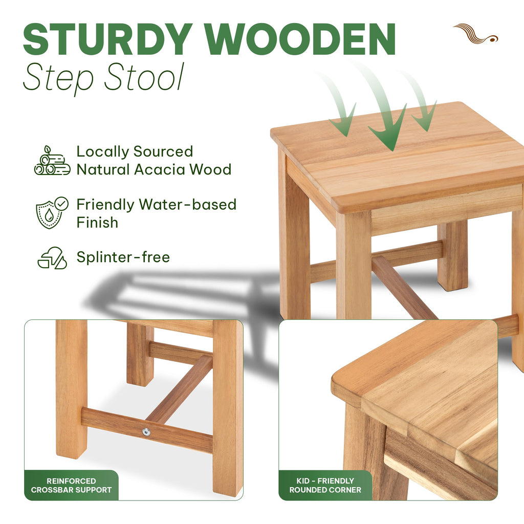 12" Wooden Step Stool, Small Wood Stool - White Oak
