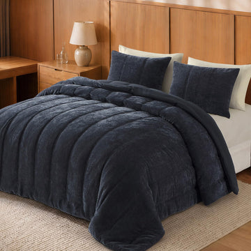Chenille Full Size Comforter Sets-Cozy Warm Velvet Bedding Set
