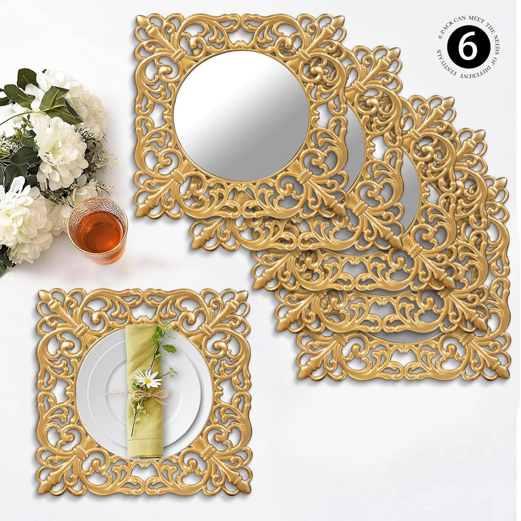 12" Gold Charger Plates, Mirror Chargers for Dinner Plates - Set of 6