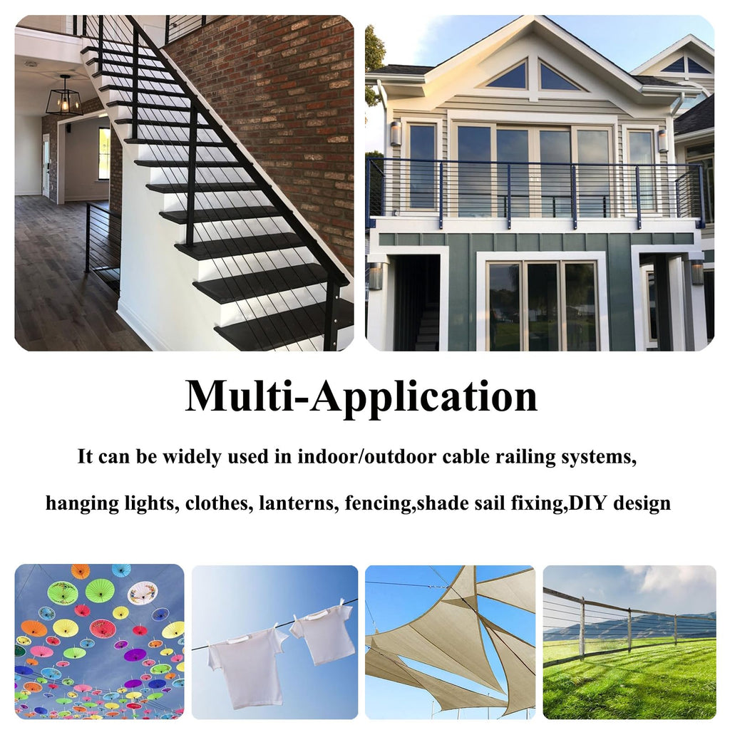 300FT 3/16" Black Vinyl Coated Wire Rope, Cable Railing System, Black Aircraft Cable for Indoor Outdoor Decking Stair