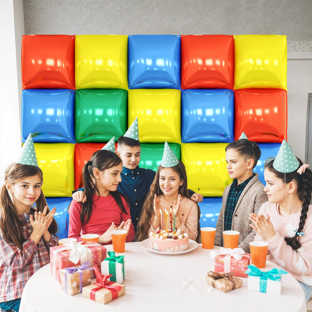 25PCS Red Yellow Blue Green Square Foil Balloons Wall Backdrop
