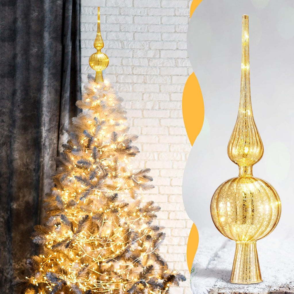 12" Mercury Glass Christmas Tree Topper,Classic,Golden