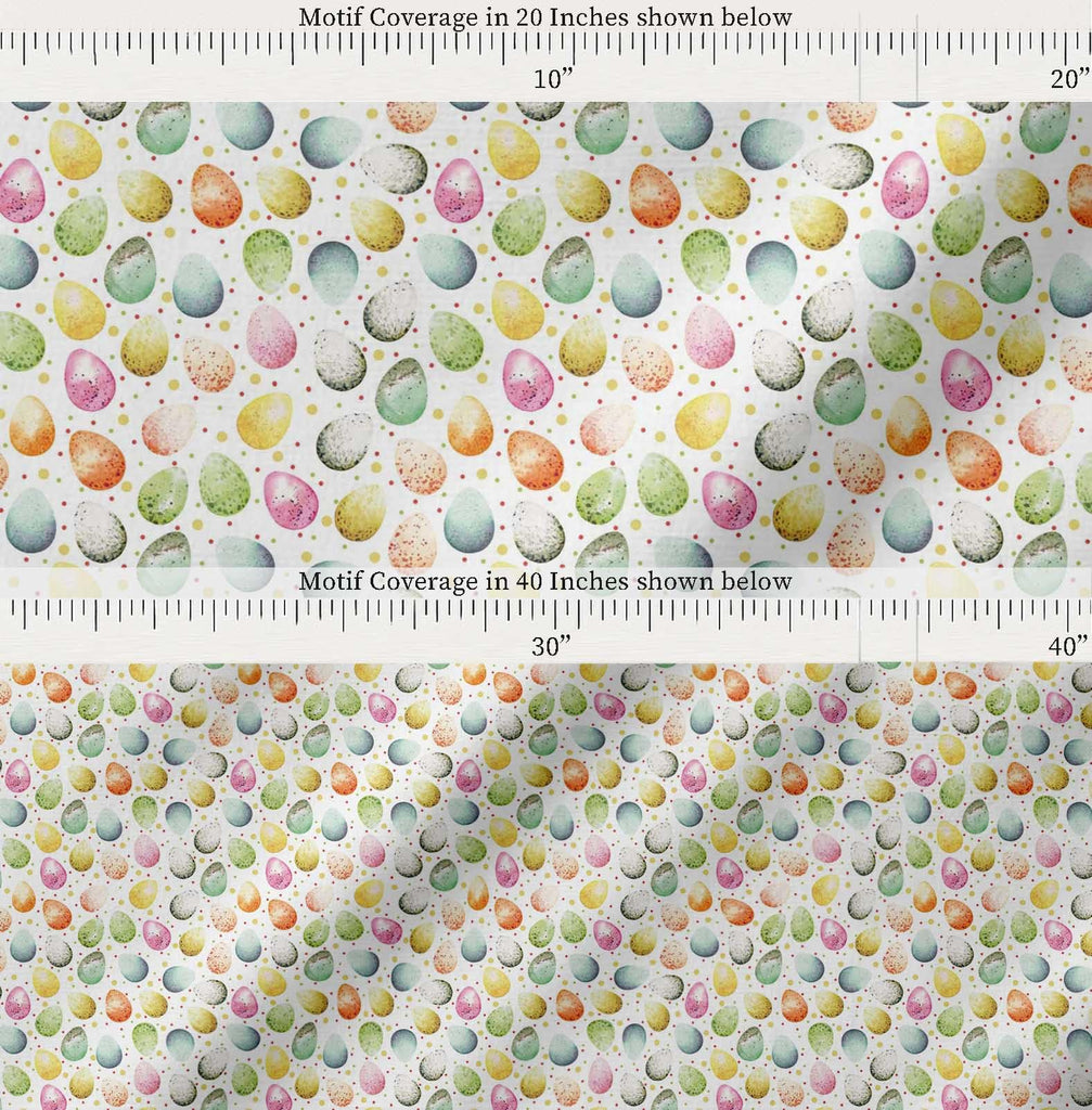 Cotton Voile White Fabric - by The Yard - 42 Inch Wide - Egg Easter Pattern Textile - Simple and Playful Designs for
