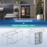 Wine and Beverage Refrigerator Black, 24 Inch Beverage Cooler Under Counter Dual