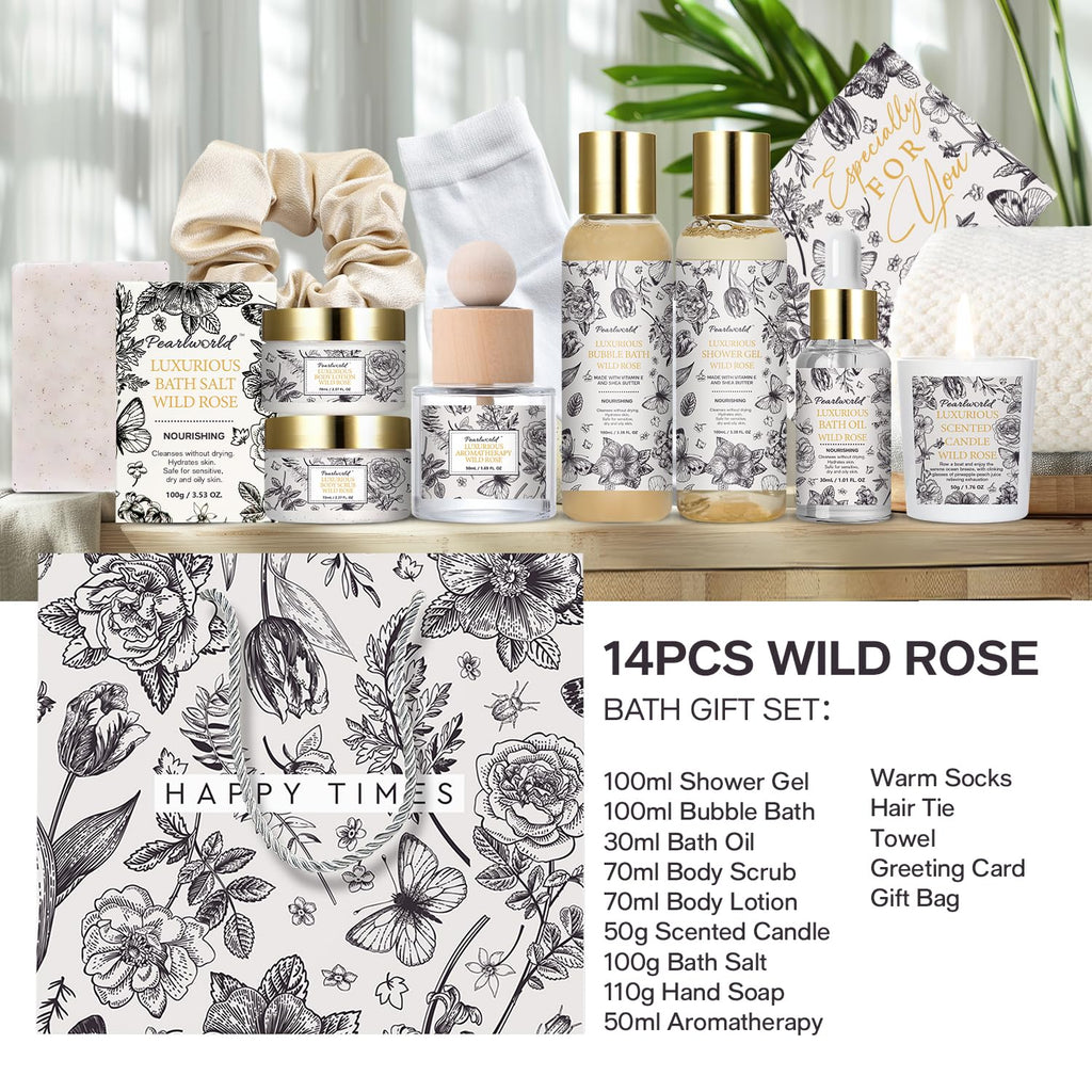Spa Gift Set for Women- Luxury Rose Bath Set, Home Spa Kit, Christmas Gift for Women, Birthday Gifts - Set of 14