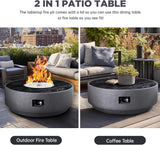 42 Inch Fire Pit Table, Outdoor Propane Fire Pit Table 2 in 1 65,000 BTU Round Gas Firepit, w/Lid, Glass Rocks, for Garden, Patio, Grey - Image 5