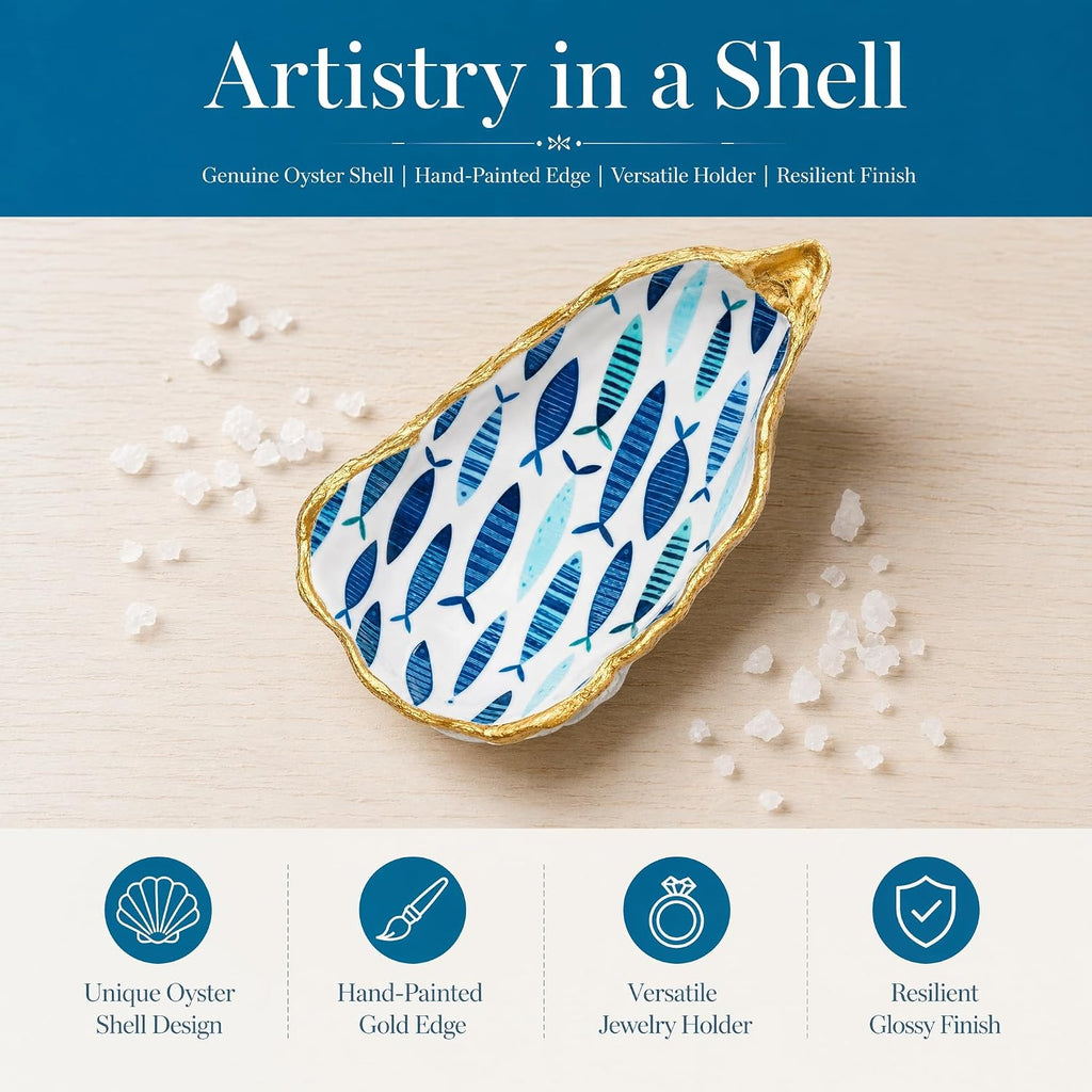 Oyster Shell Jewelry Dish Fish Pattern Ring Holder Tray