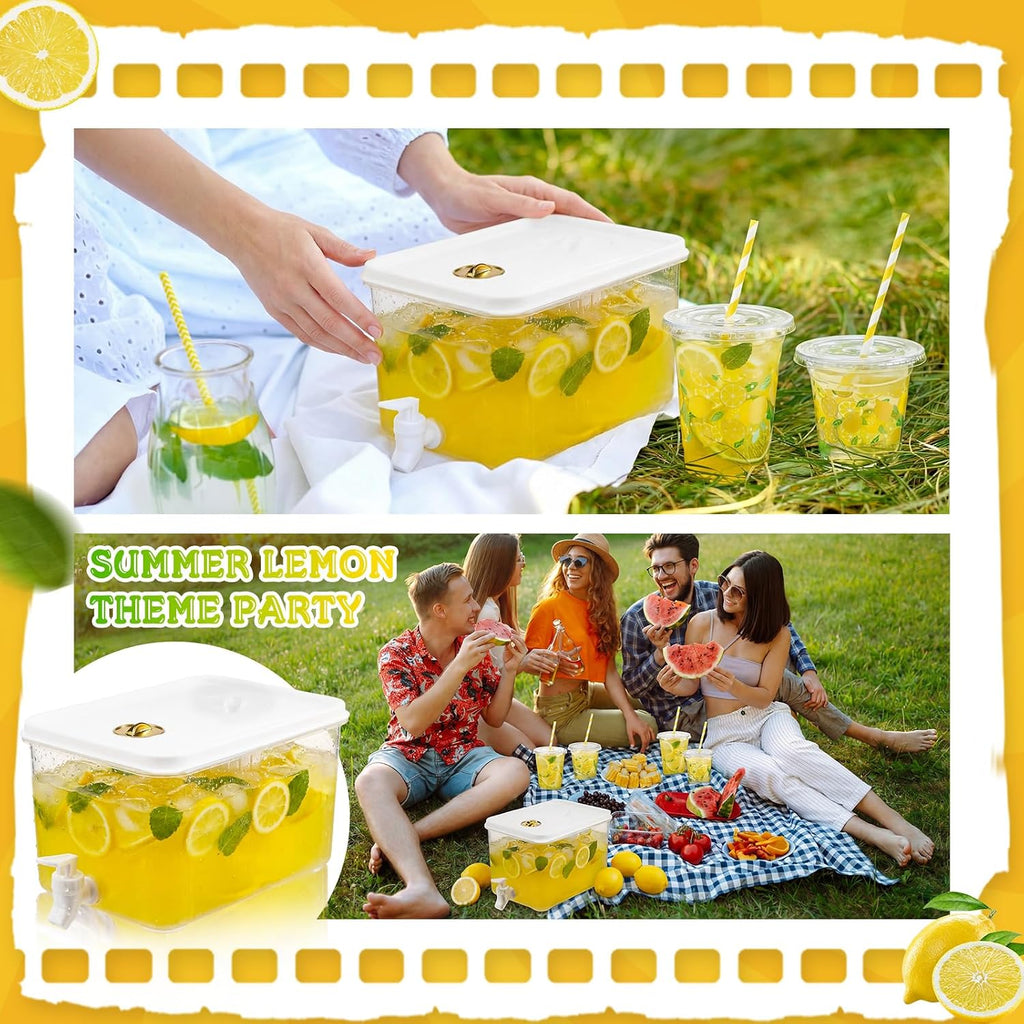 Lemonade Stand Supplies Kits Include 1.3 Gallon Clear Plastic Drink Dispenser with Spigot 100 Set Lemonade Cups - Set of 2